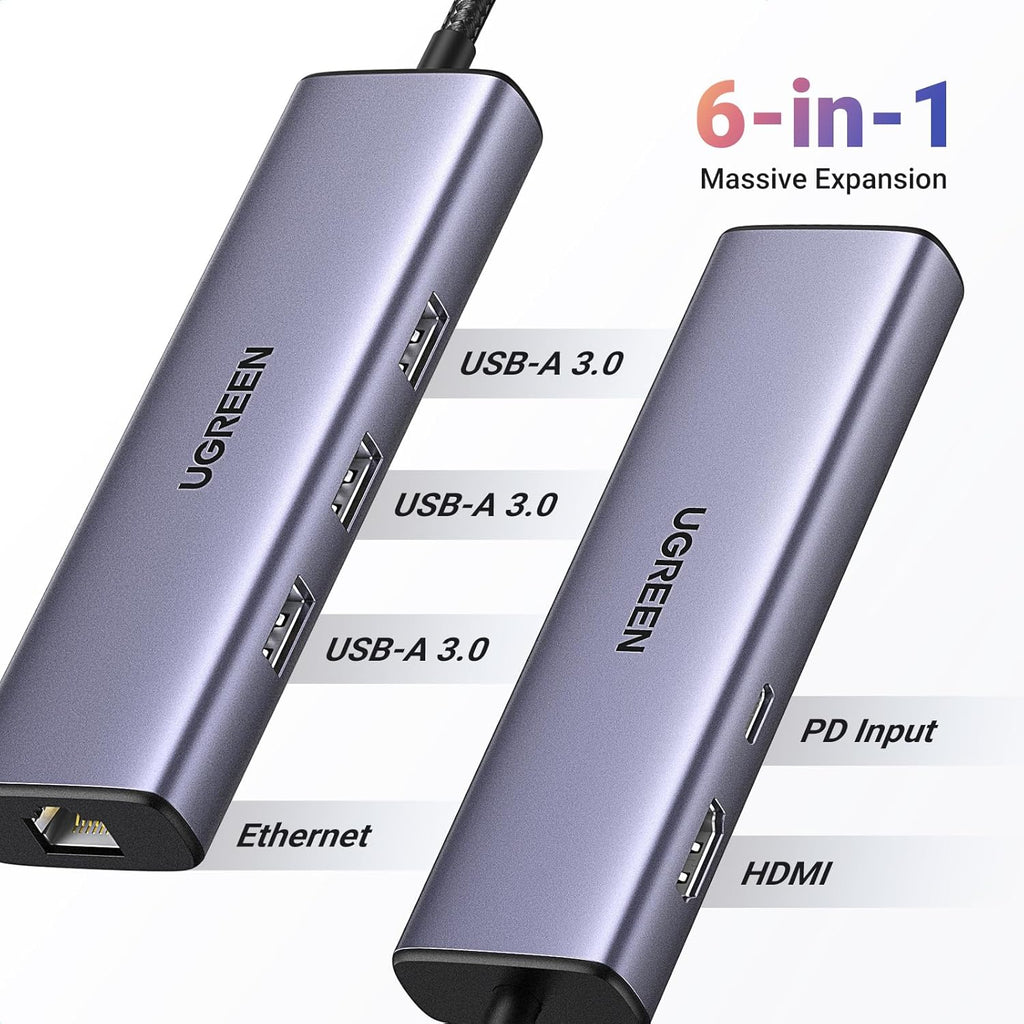 Revodok 6 in 1 USB C Hub Gigabit Ethernet Adapter with 4K HDMI, 100W PD Charging, USB A Data Ports Compatible with