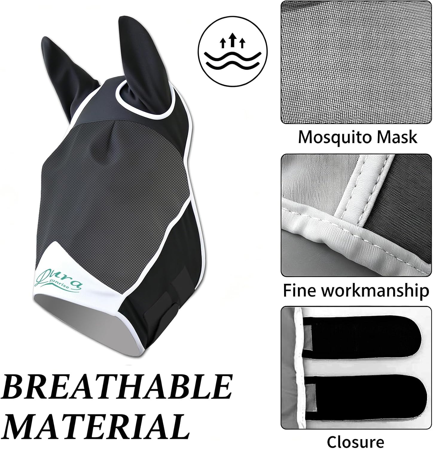 Horse Fly Mask, Black, Draft Horse