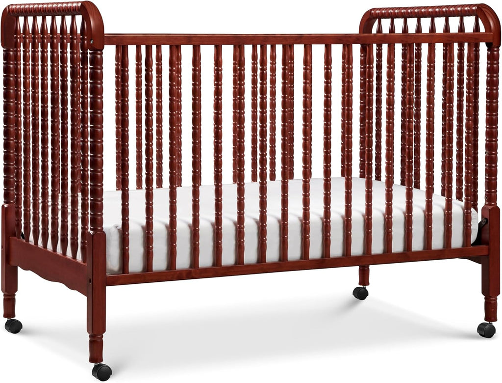 Jenny Lind 3-in-1 Convertible Crib in Rich Cherry, Removable Wheels, Greenguard Gold Certified