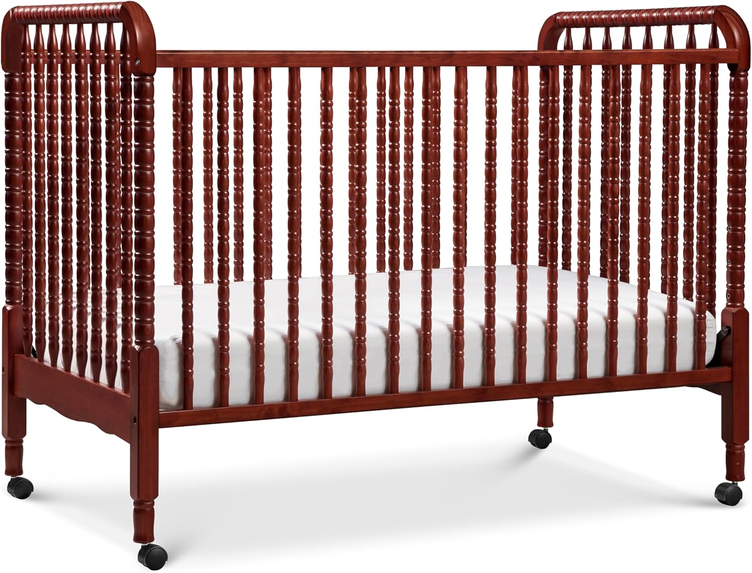 Jenny Lind 3-in-1 Convertible Crib in Rich Cherry, Removable Wheels, Greenguard Gold Certified