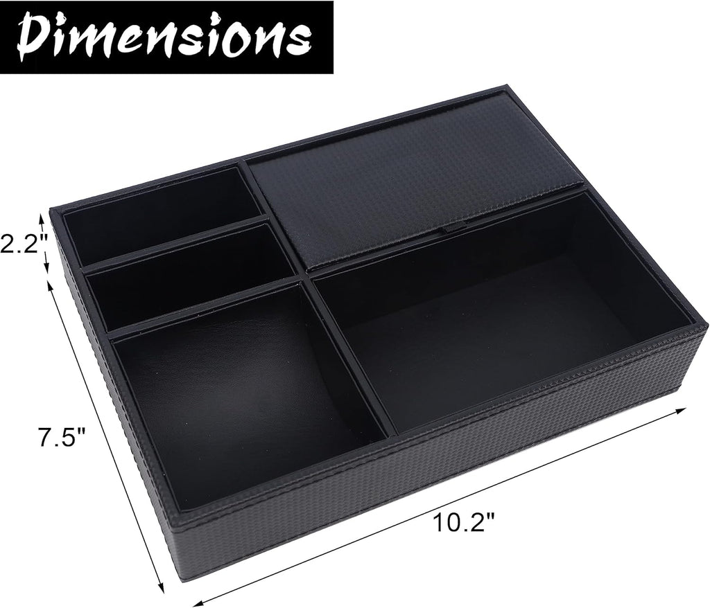 Men's Valet Tray, Jewelry Box Nightstand Organizer with 5 Compartments for Phone Keys Wallet Watch Glasses, Faux