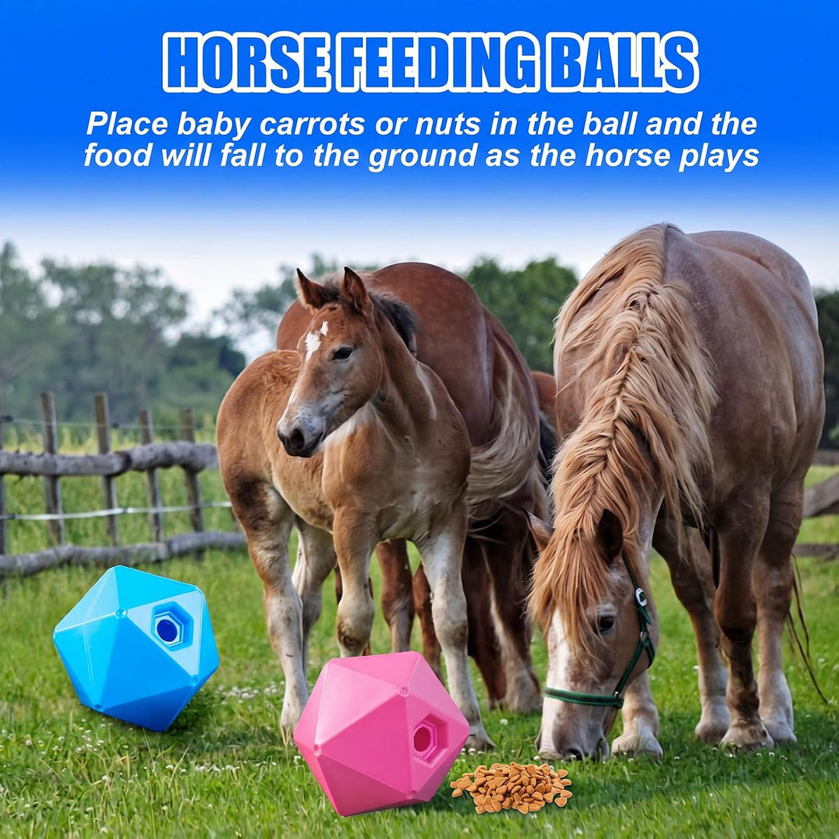 2 Pack Horse Treat Ball, 9" Feeder Toy for Horses, Pink Blue