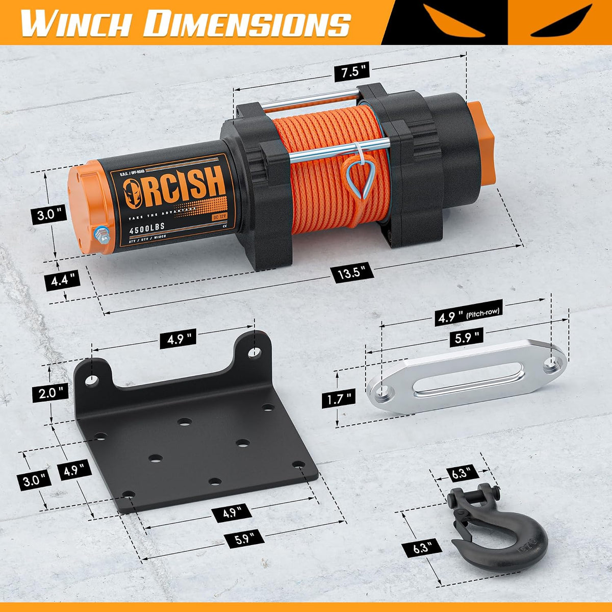 4500 LB 12V Electric Winch, ATV/UTV Winch Kit with Synthetic Rope
