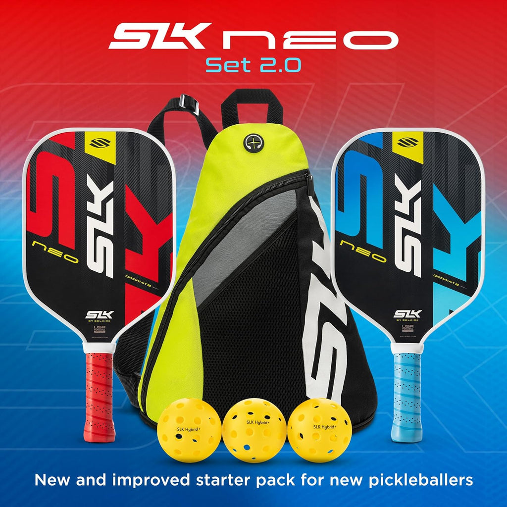SLK Neo Pickleball Paddles Set of 2 | Graphite or Fiberglass | Pickle Ball Rackets 2 Pack in Graphite or Fiberglass