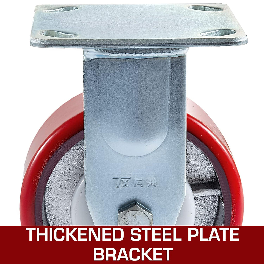 Caster Wheels Set of 4, 6" Heavy Duty Casters (2 Rigid and 2 Swivel Casters with Side Brake) Polyurethane Iron Core