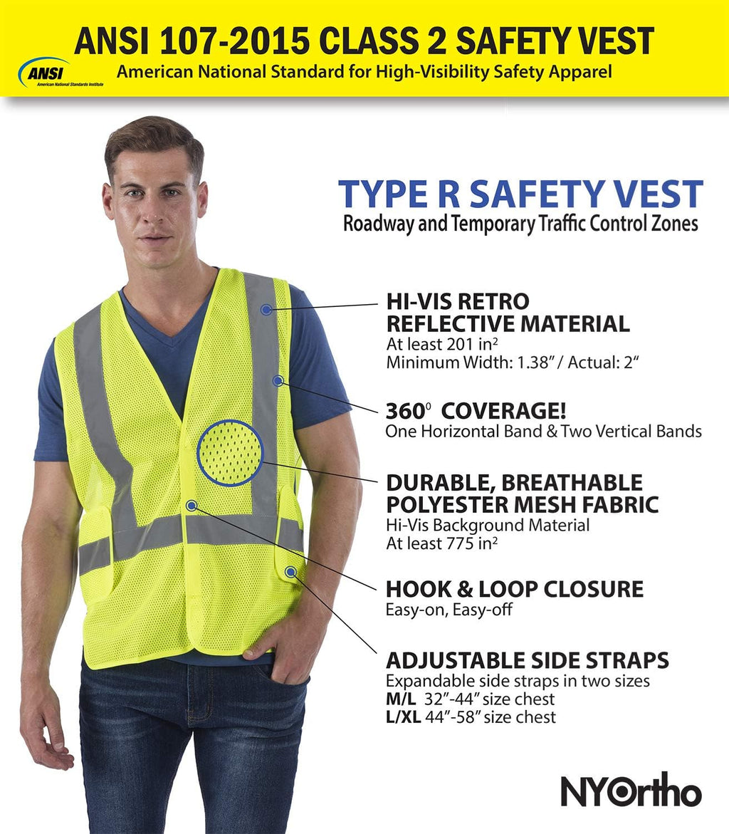 High Reflective Vest - Construction Vest - Universal Fit - ANSI/ISEA Class 2 - Sweat-Free With Reflective Material