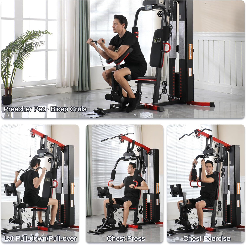 Home Gym Equipment, Multifunctional Full Body Workout Weight Machine Station with Weight Stack, All in One Exercise