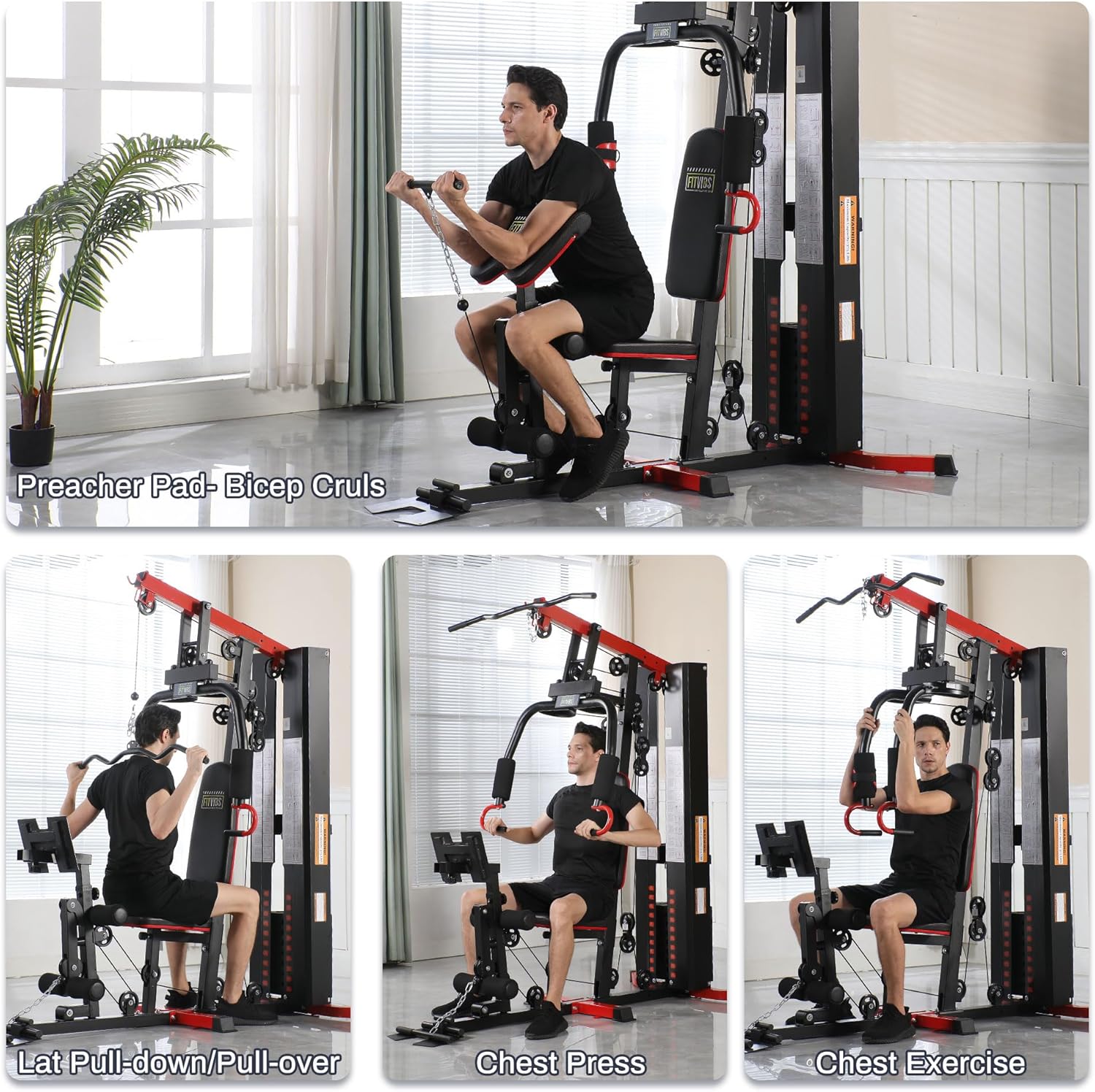 Home Gym Equipment, Multifunctional Full Body Workout Weight Machine Station with Weight Stack, All in One Exercise