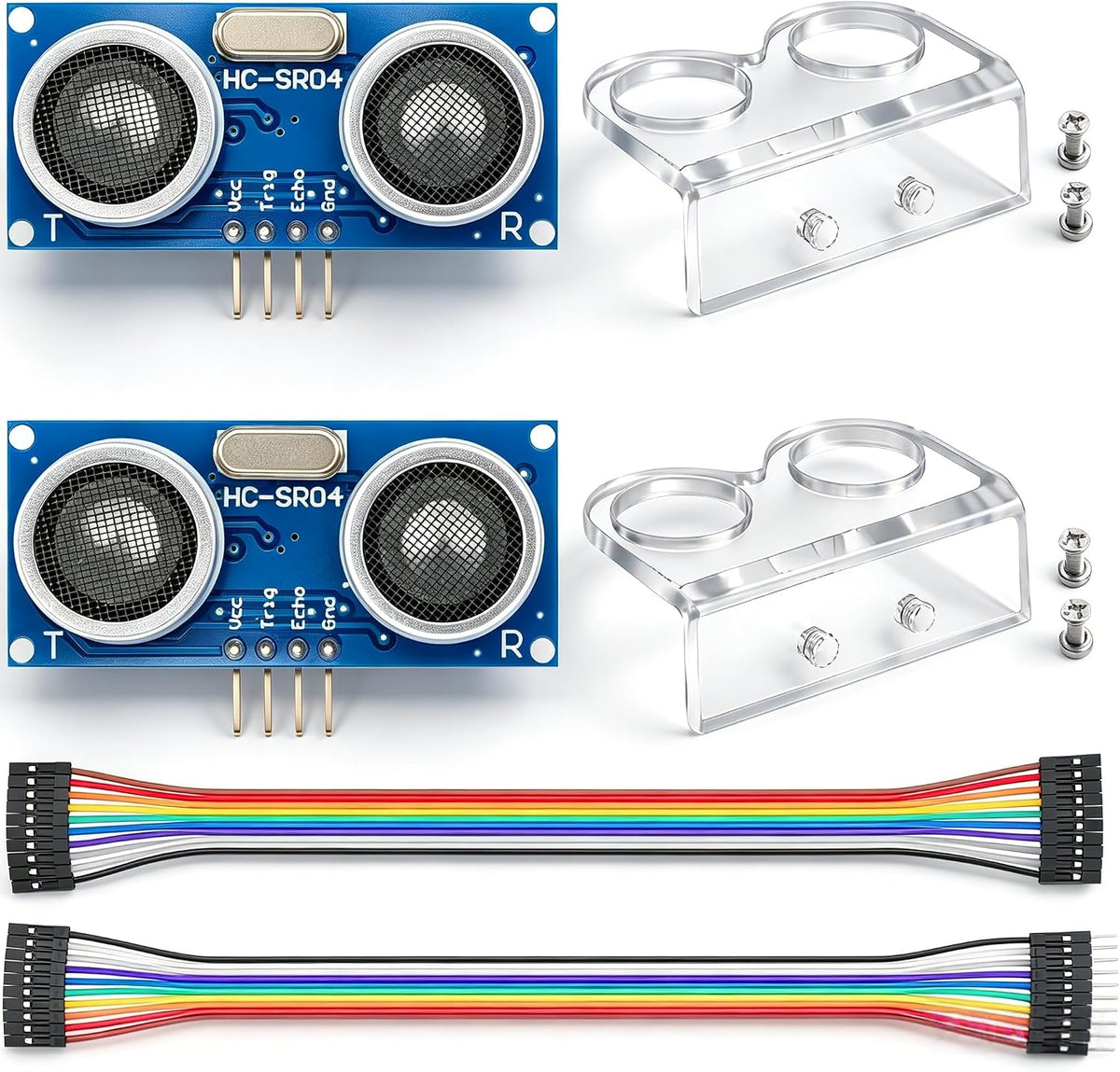 2 Pcs HC-SR04 Ultrasonic Sensor Module with Mounting Bracket