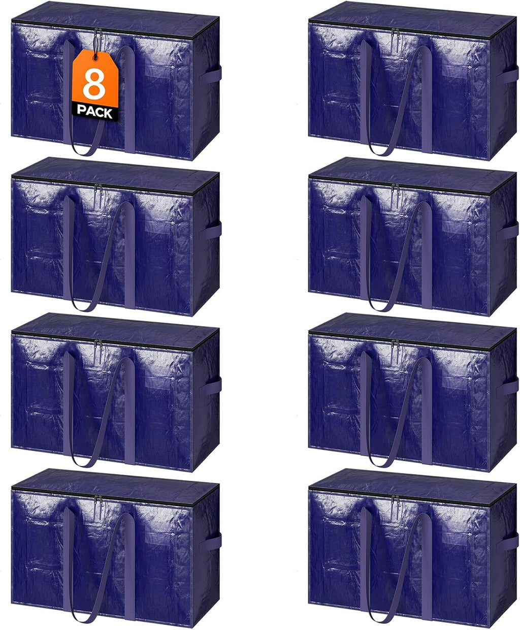 Heavy Duty Moving Bags, Storage Totes, 8 Pack, Blue