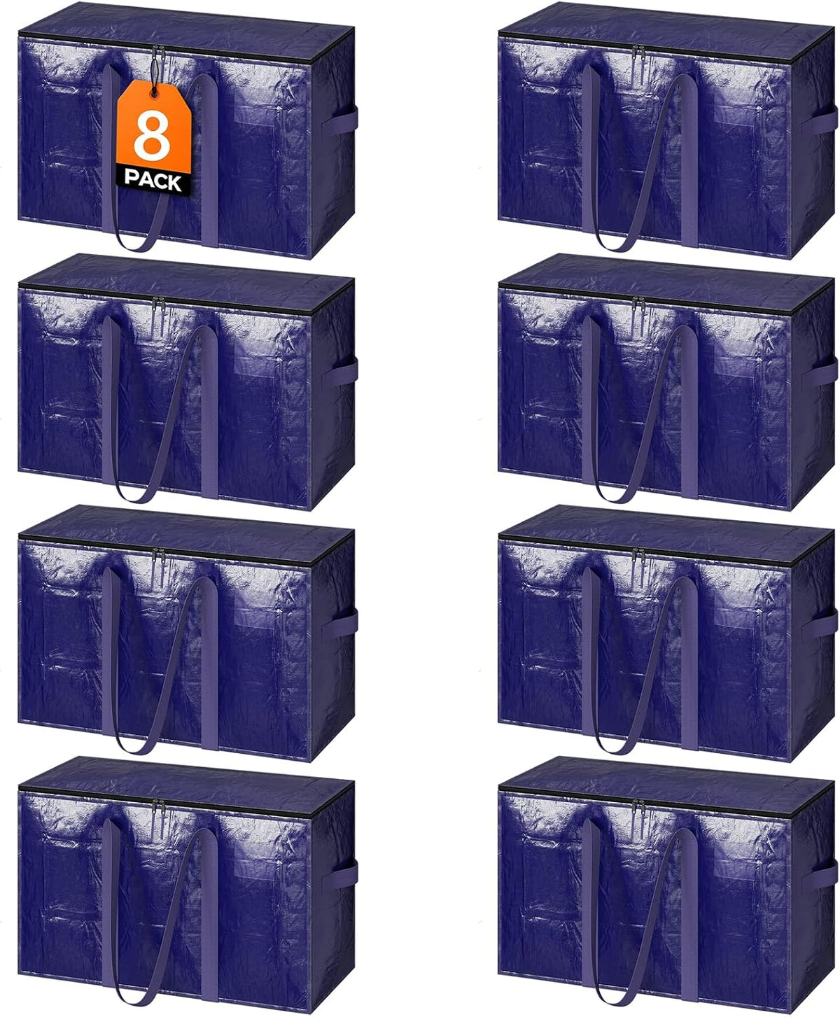 Heavy Duty Moving Bags, Storage Totes, 8 Pack, Blue