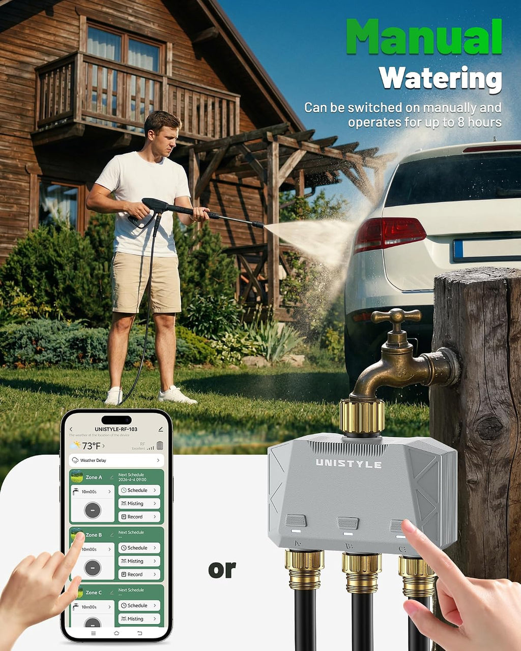 [All-New 2027] 1700FT WiFi Sprinkler Timer 3 Zone with Brass Inlet, Unistyle Smart Hose Timers Compatible Alexa &