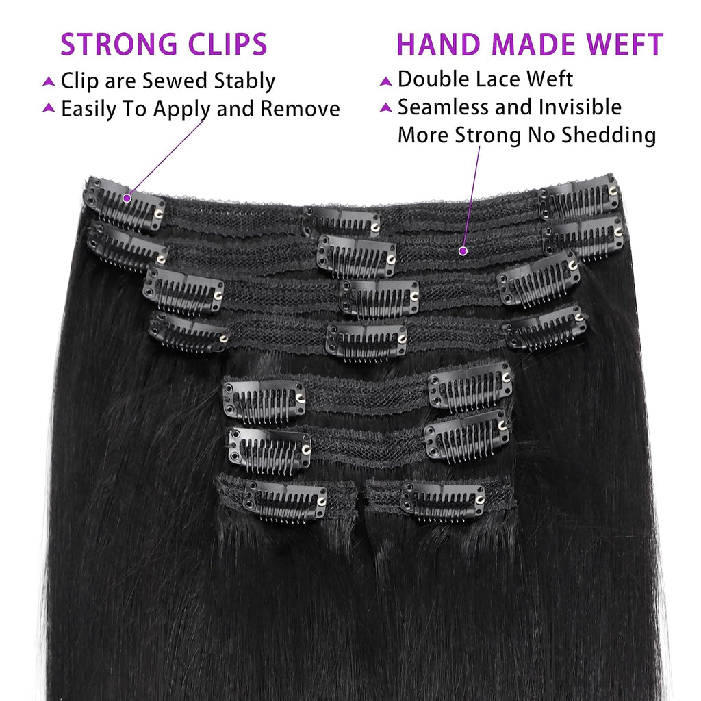 Affordable 14 Inch Yaki Straight Clip ins Human Hair Brazilian Yaki Straight Clip in Hair Extensions Unprocessed