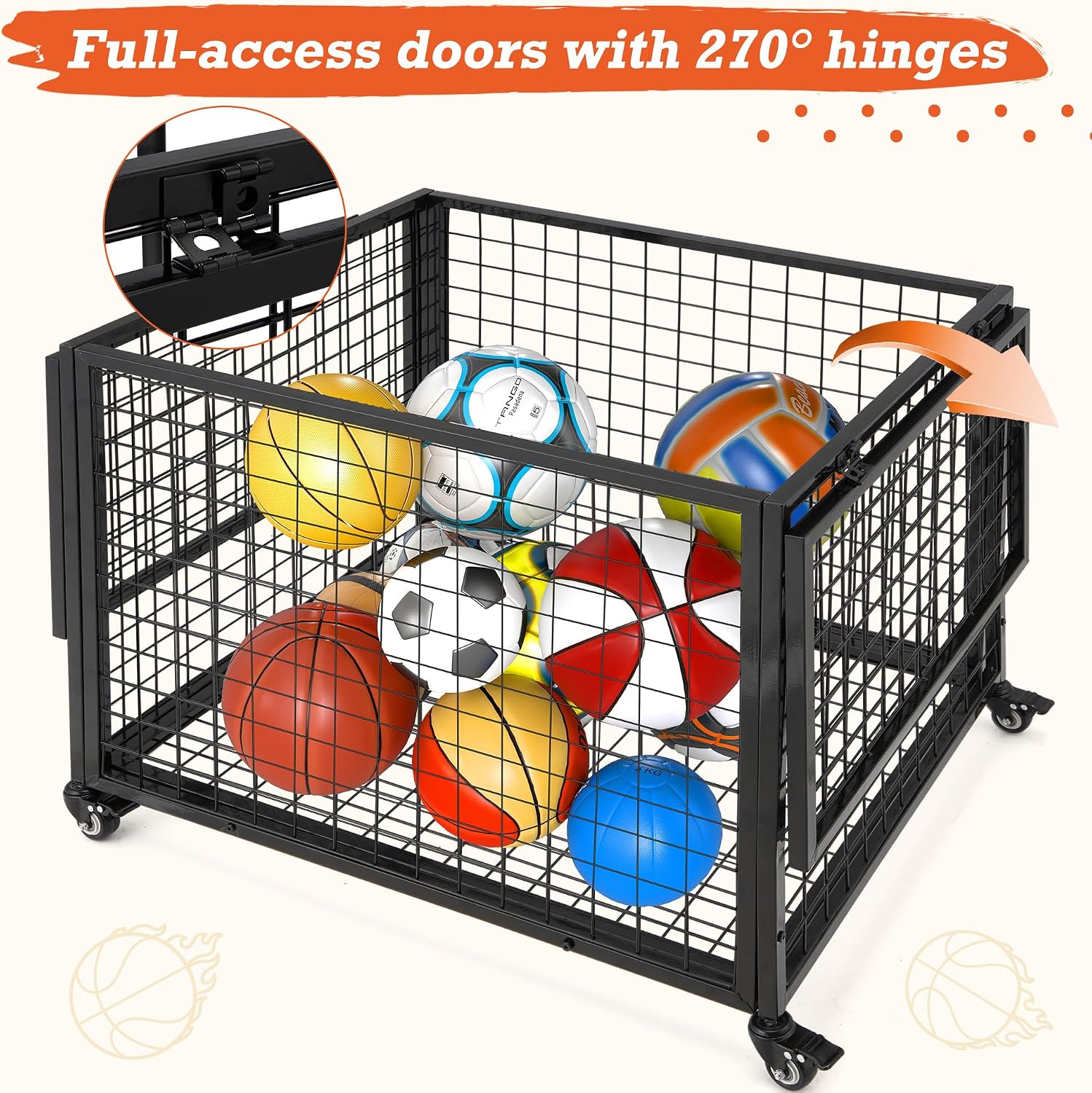 Ball Cart, Basketball Storage with Wheels | Large Storage Capacity, Reinforced Steel Frame, Upgraded Lockable Wheels