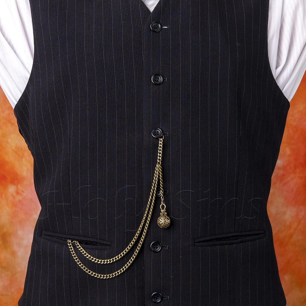 Handmade in the UK Bronze Colour Albert Pocket Watch Chain With Hollow Pendant