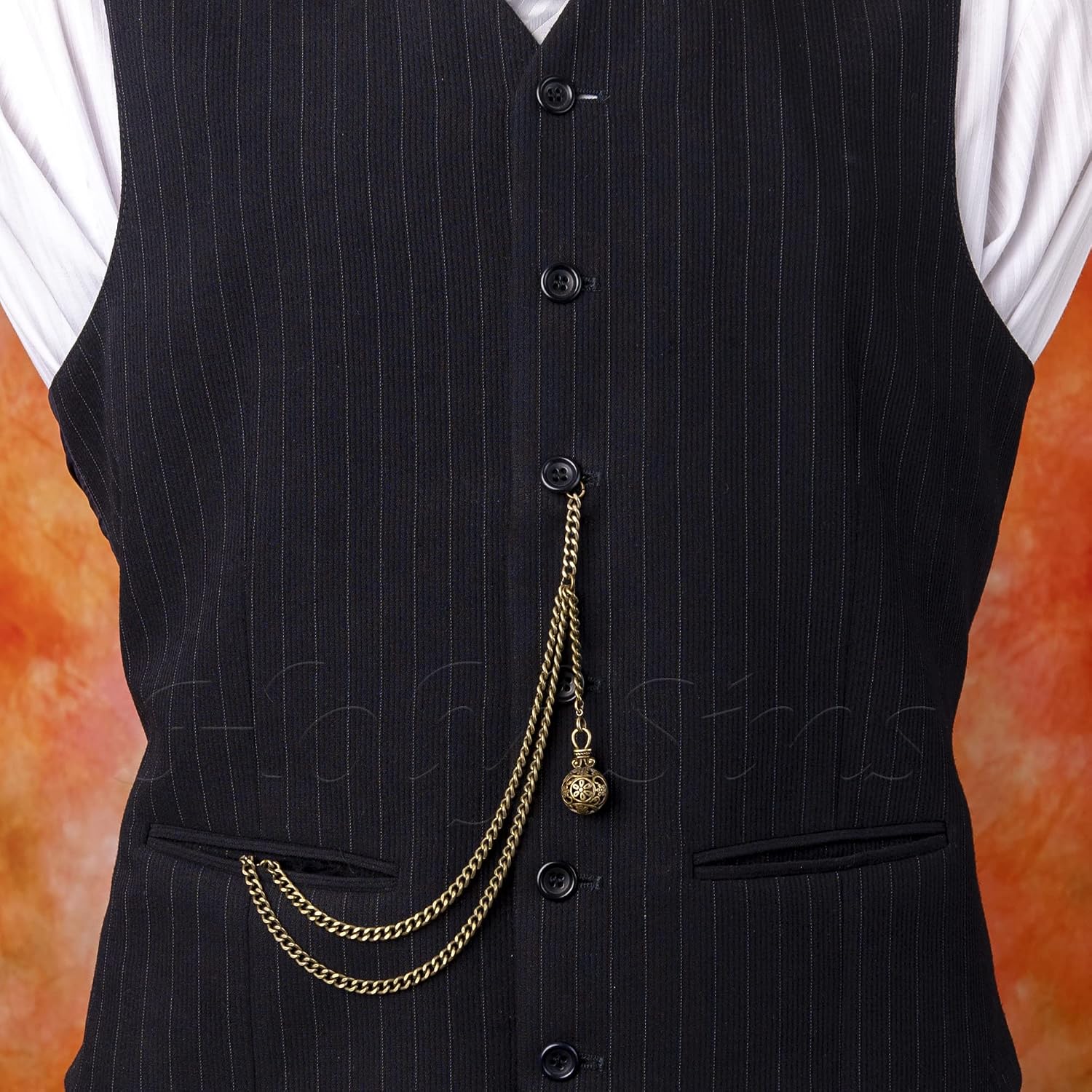 Handmade in the UK Bronze Colour Albert Pocket Watch Chain With Hollow Pendant