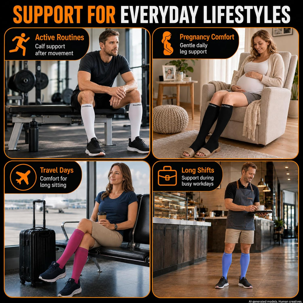 Open Toe Compression Socks, 20-30 mmHg, Toeless Compression Sleeves for Legs, Knee High Stockings for Shin Splints