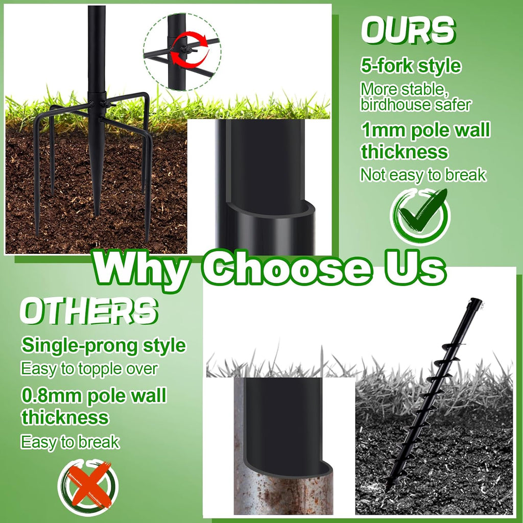 Bird Feeder Pole for Outdoors - 68" Adjustable Bluebird House Stand with 5-Prong Anchor, Heavy Duty Outside Smart
