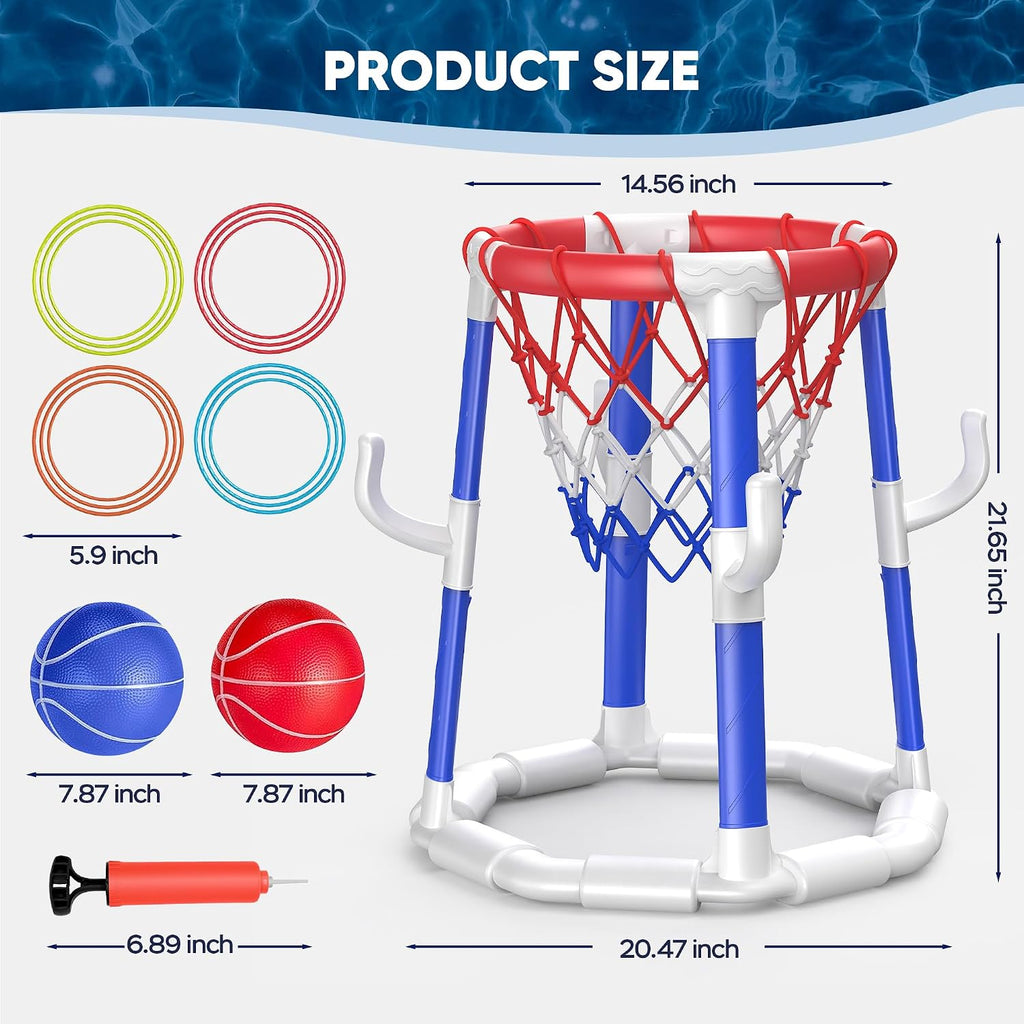 Pool Basketball Hoop Pool Games Pool Toys Ring Toss Game with 2 Basketballs Floating Basketball Hoop for Pool for