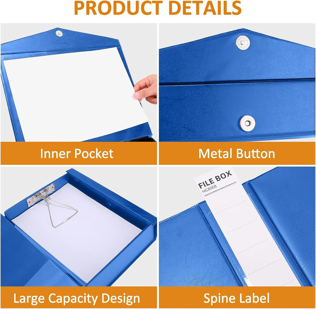 6 Pack A4 Storage File Boxes Plastic Archives Cases with Clip,Blue