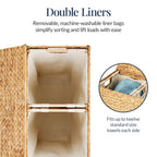 Large Laundry Hamper with Lid, Natural Handwoven Hyacinth Laundry Basket, W/Removeable & Washable Liner Bag