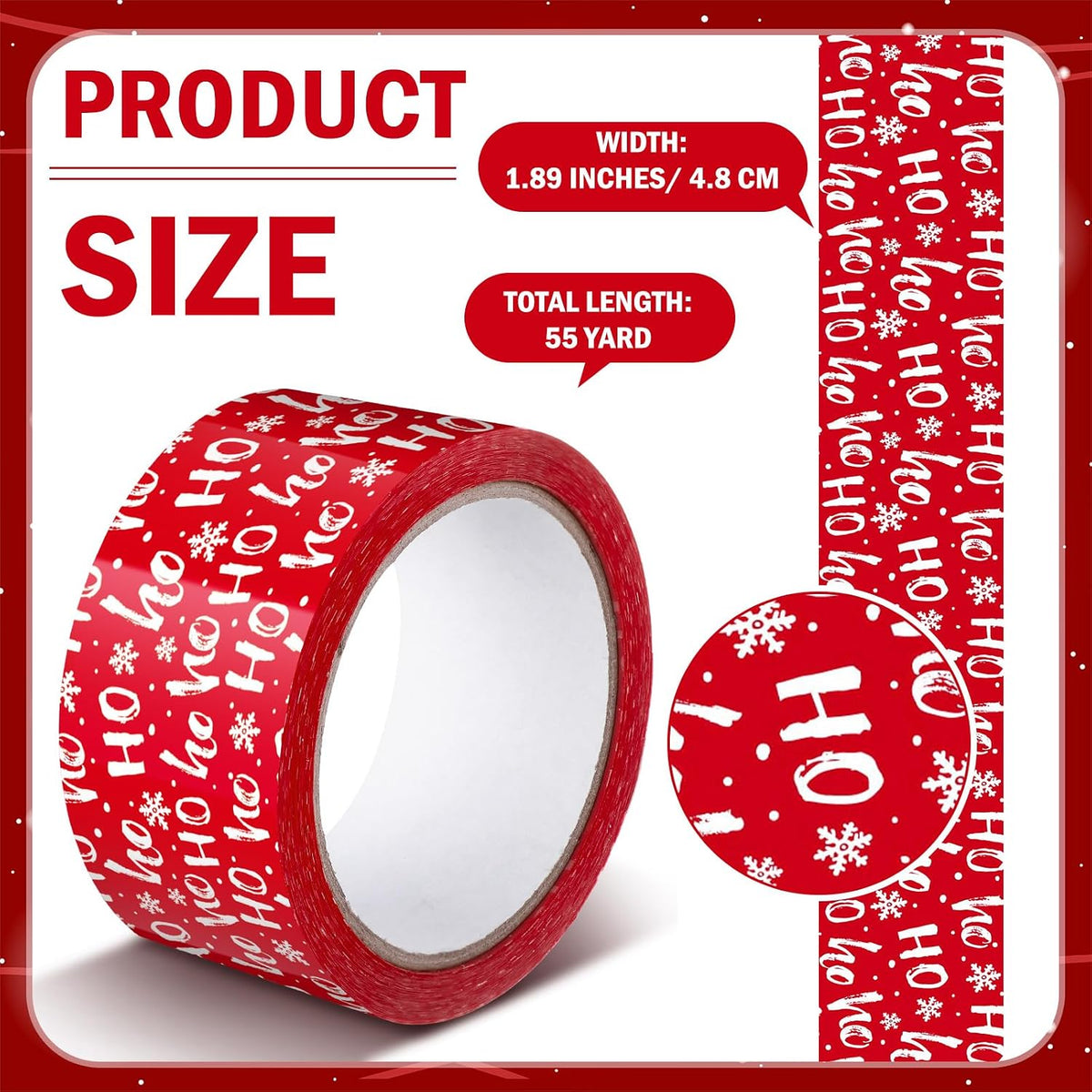 Christmas Packing Tape 1.89x55 yd Gift Wrap Decor, Red Classic