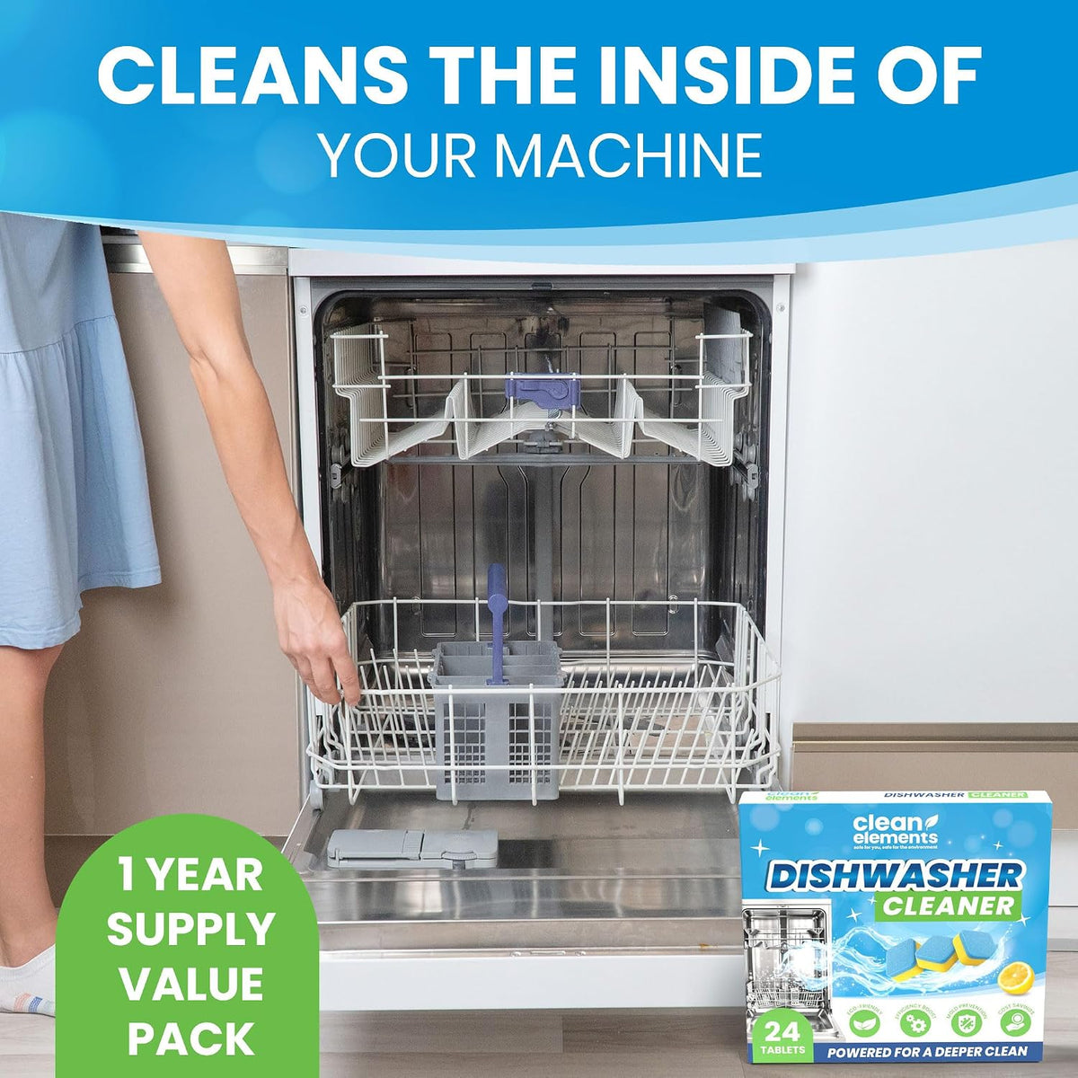 Dishwasher Cleaner Tablets & Deodorizer, Deep Cleaning Descaler, 24 Ct