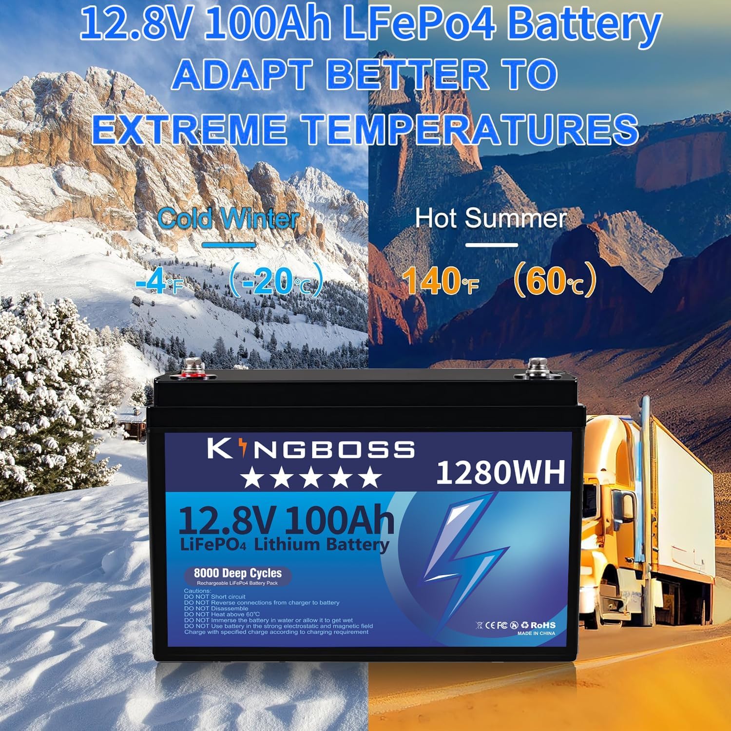 12V 100Ah LiFePO4, Lithium Battery 15000 Deep Cycles Lithium Iron Phosphate Battery with 100A Smart BMS Rechargeable