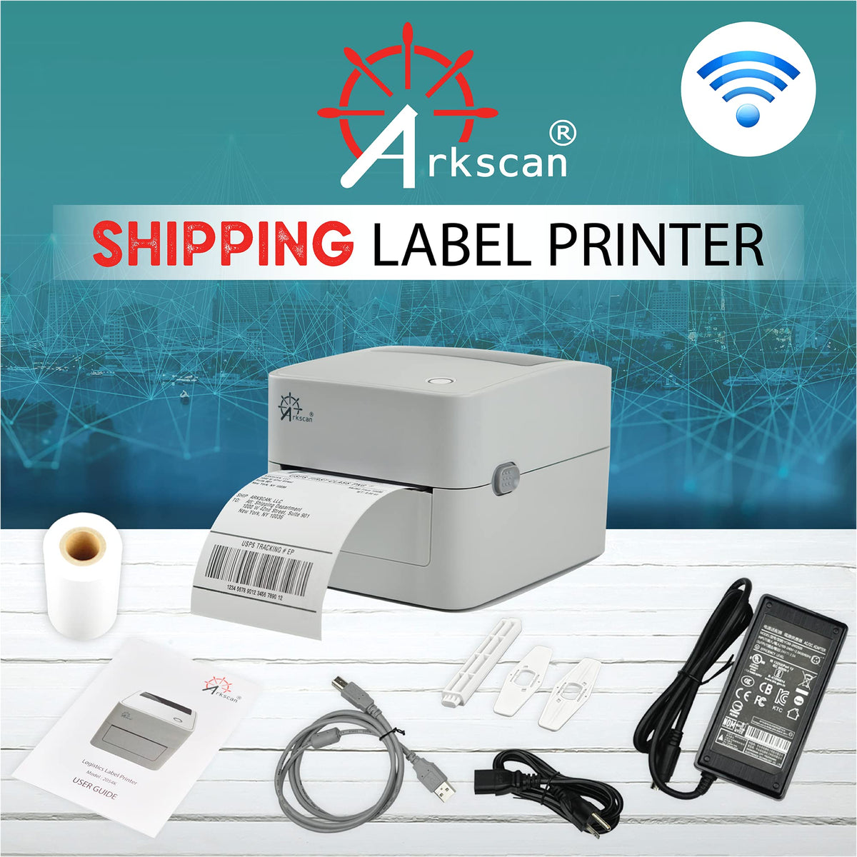 2054K-WF Shipping Label Printer USB & WiFi Connection, Work w/iPhone Windows Mac Chromebook Android Support Amazon