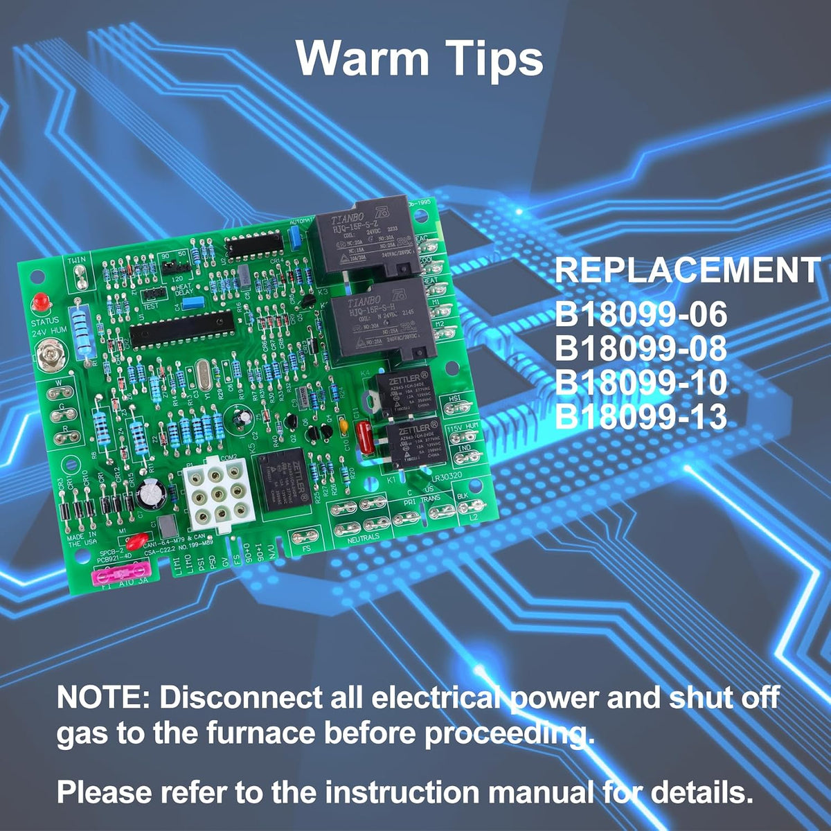 B18099-13Furnace Control Circuit Board,Replacement for Goodman Furnace Control Circuit Board B18099-06,B18099-08,B18099-10 and B18099-13