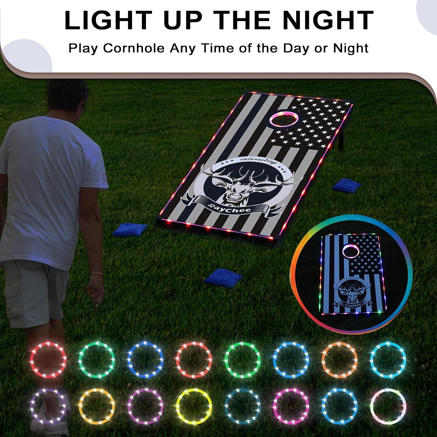LED Cornhole Set, 3 x 2ft / 4 x2 ft Cornhole Board Game Set, Corn Hole Outdoor Game, Multi-Design with Light-Up
