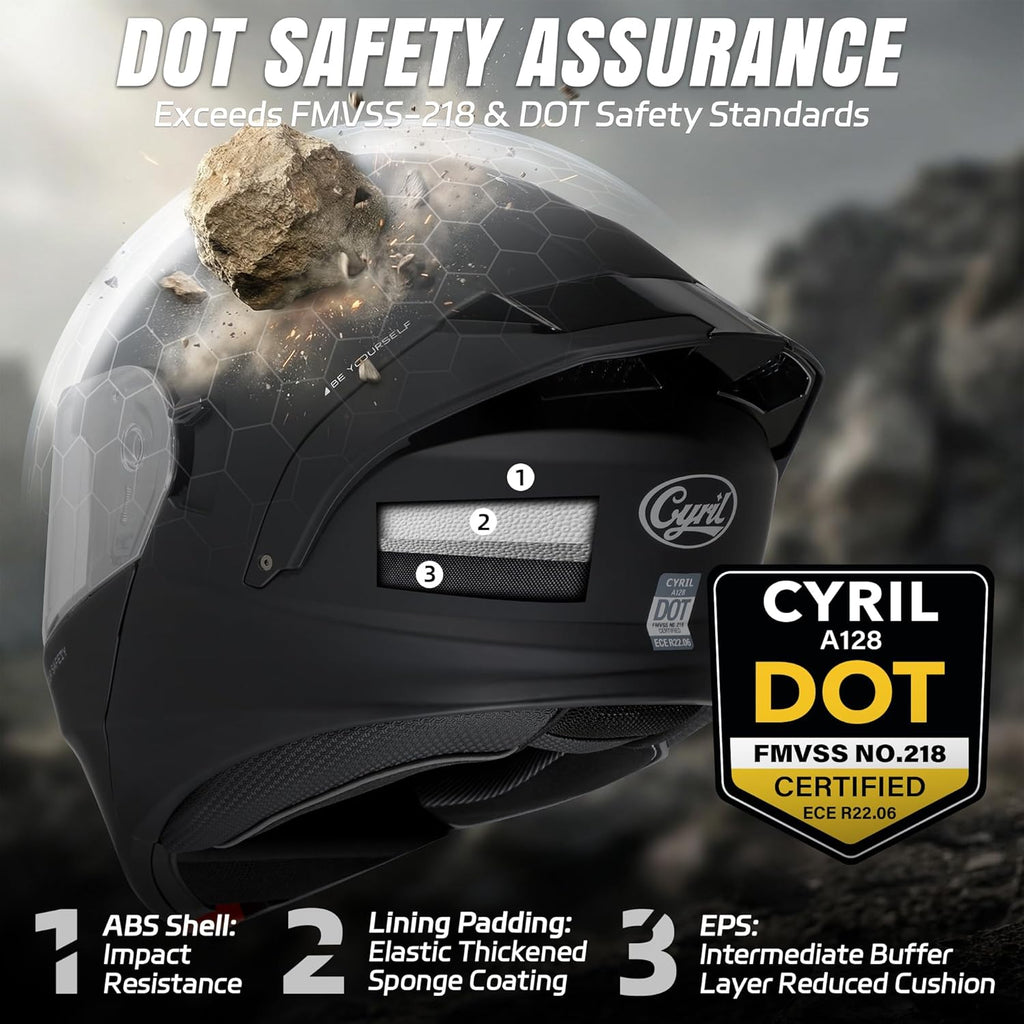 Modular Motorcycle Helmet DOT Approved, Flip Up Full Face for Adults | Intercom ready, eyewear friendly with 3 visors