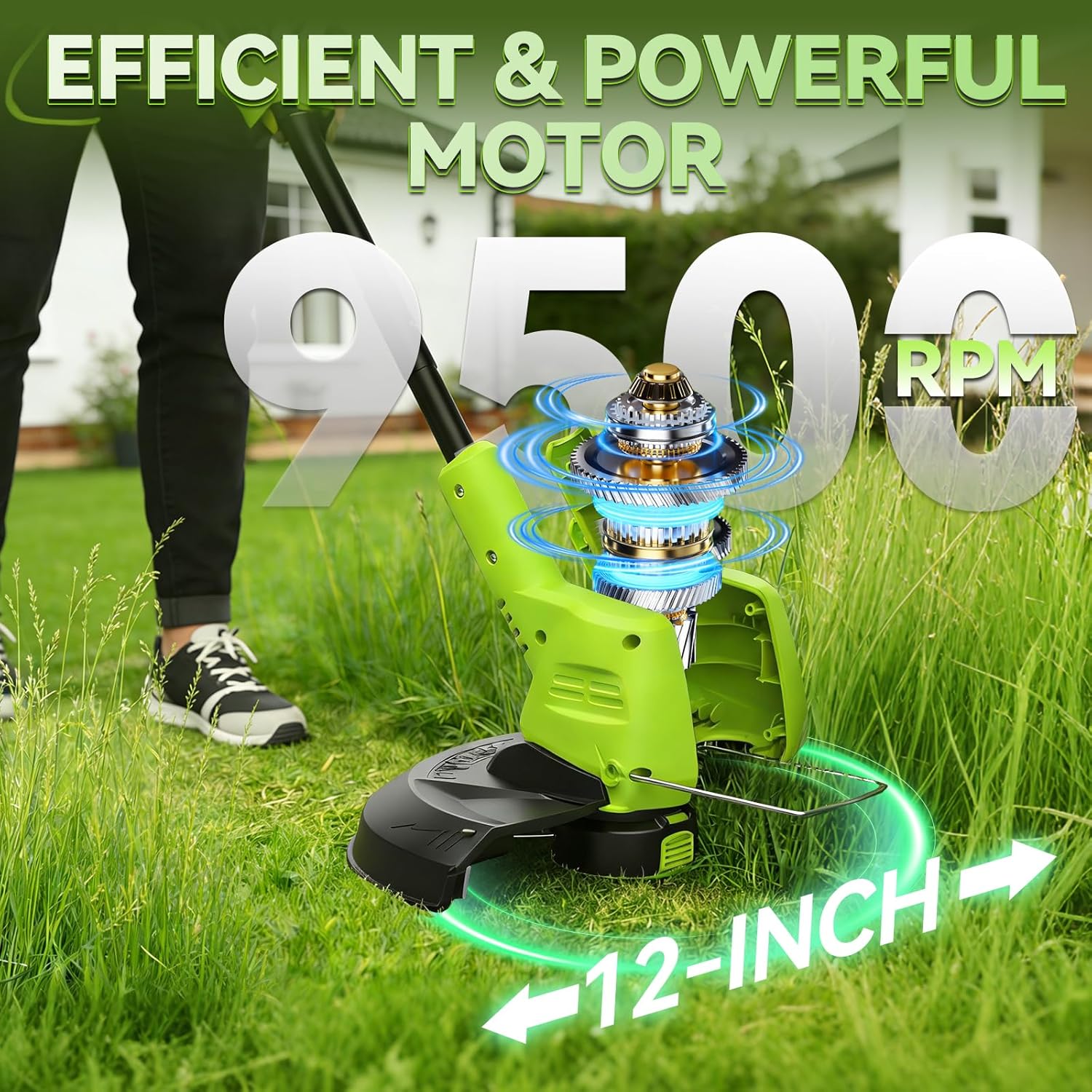 20V Cordless Weed Wacker & 12" String Trimmer with 2 Batteries | 3.5 LBs Lightweight 3-in-1 Lawn Edger, Auto Feed