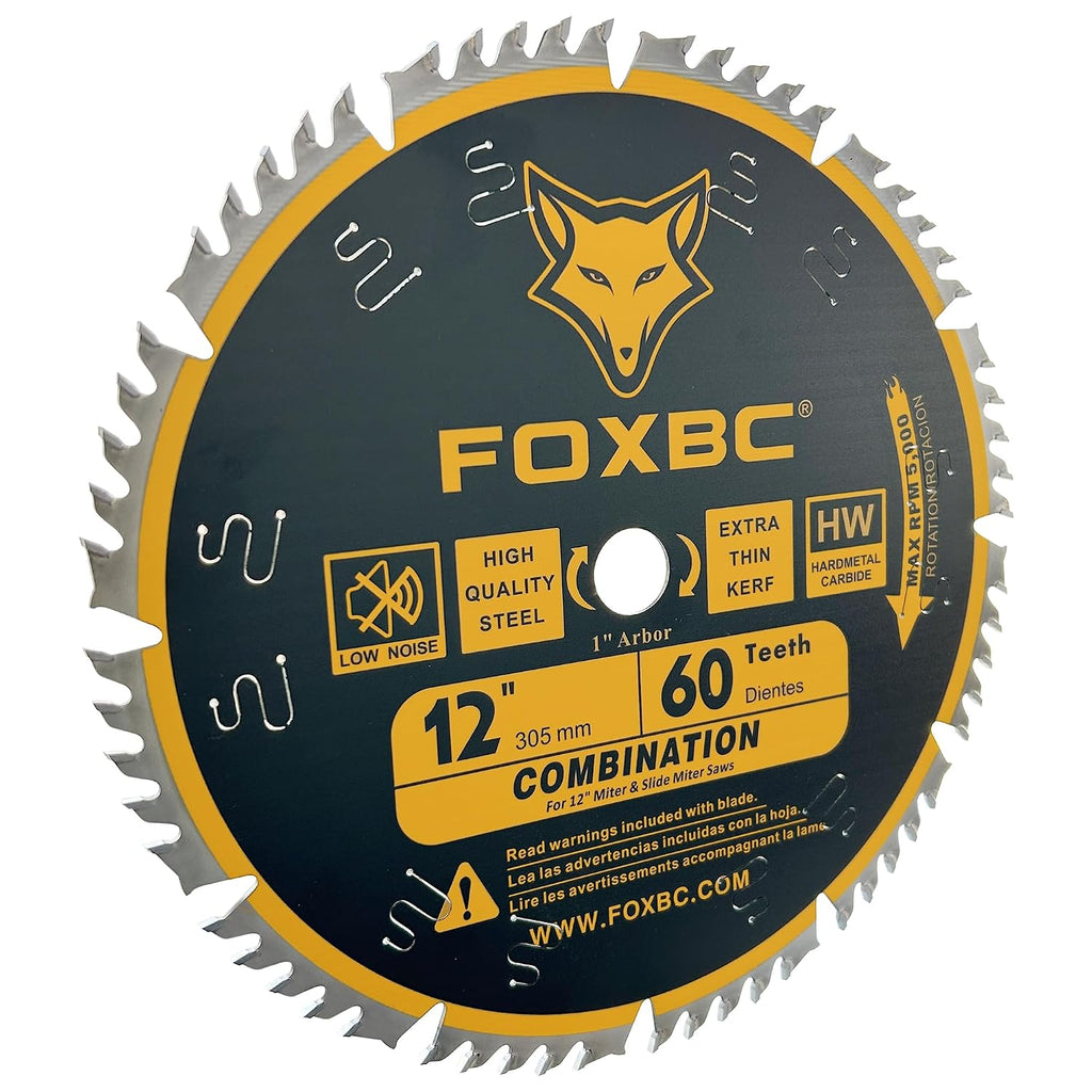 12 Inch Combination Miter Saw Blade, 60-Tooth, Wood Cutting with 1 Inch Arbor