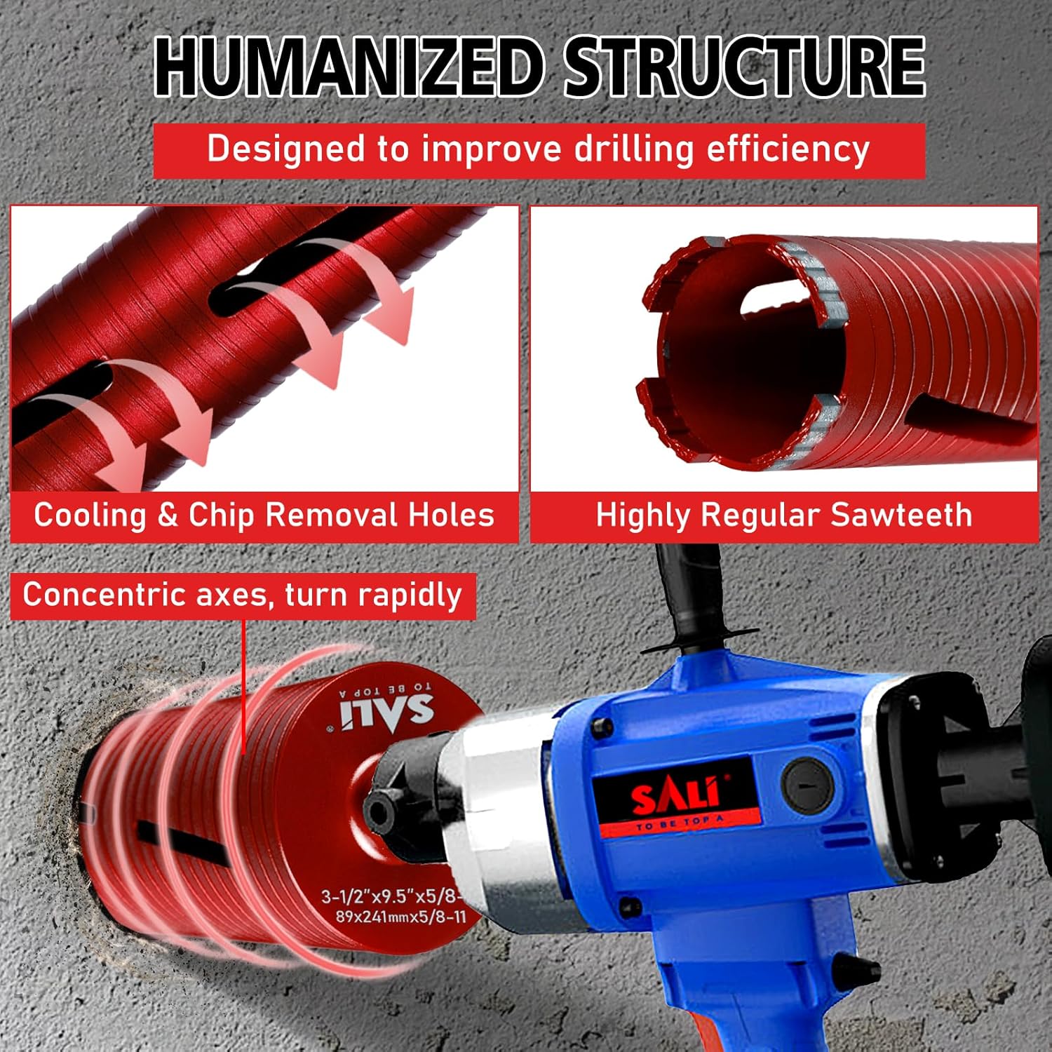 Diamond Core Drill Bits 1 1/8" Diameter 10"/254mm Drilling Depth 5/8-11" Thread Core Bit Turbo Laser-Welded Segments