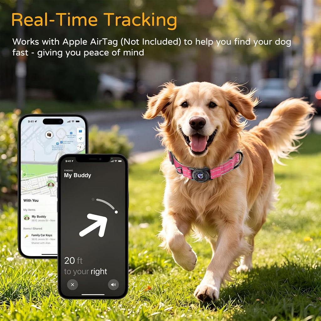 Dog Collar with AirTag Holder IP68 Waterproof Reflective Dog Collar, Rose L