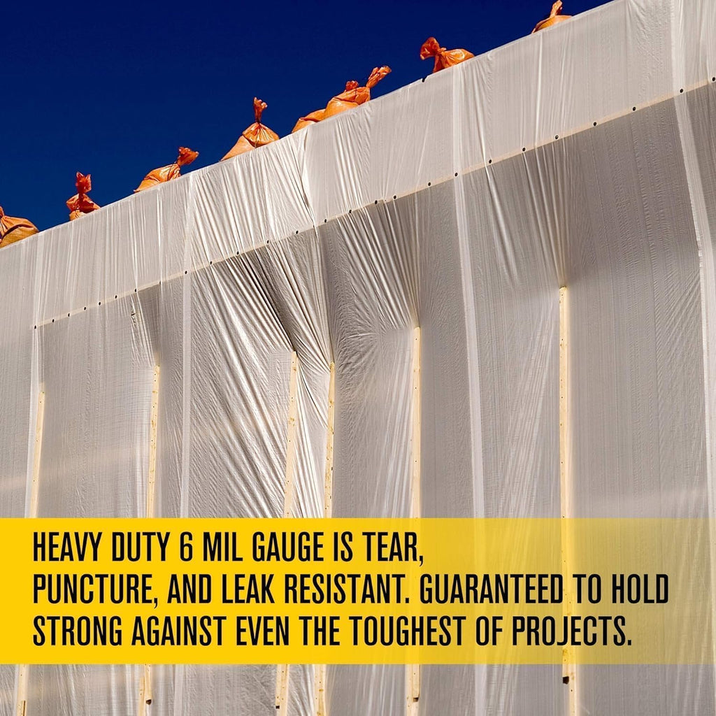 6 MIL Thick Extra Strong Heavy Duty Clear All Purpose Vapor and Moisture Barrier Sheet Tarp/Drop Cloth - 10' x 25'