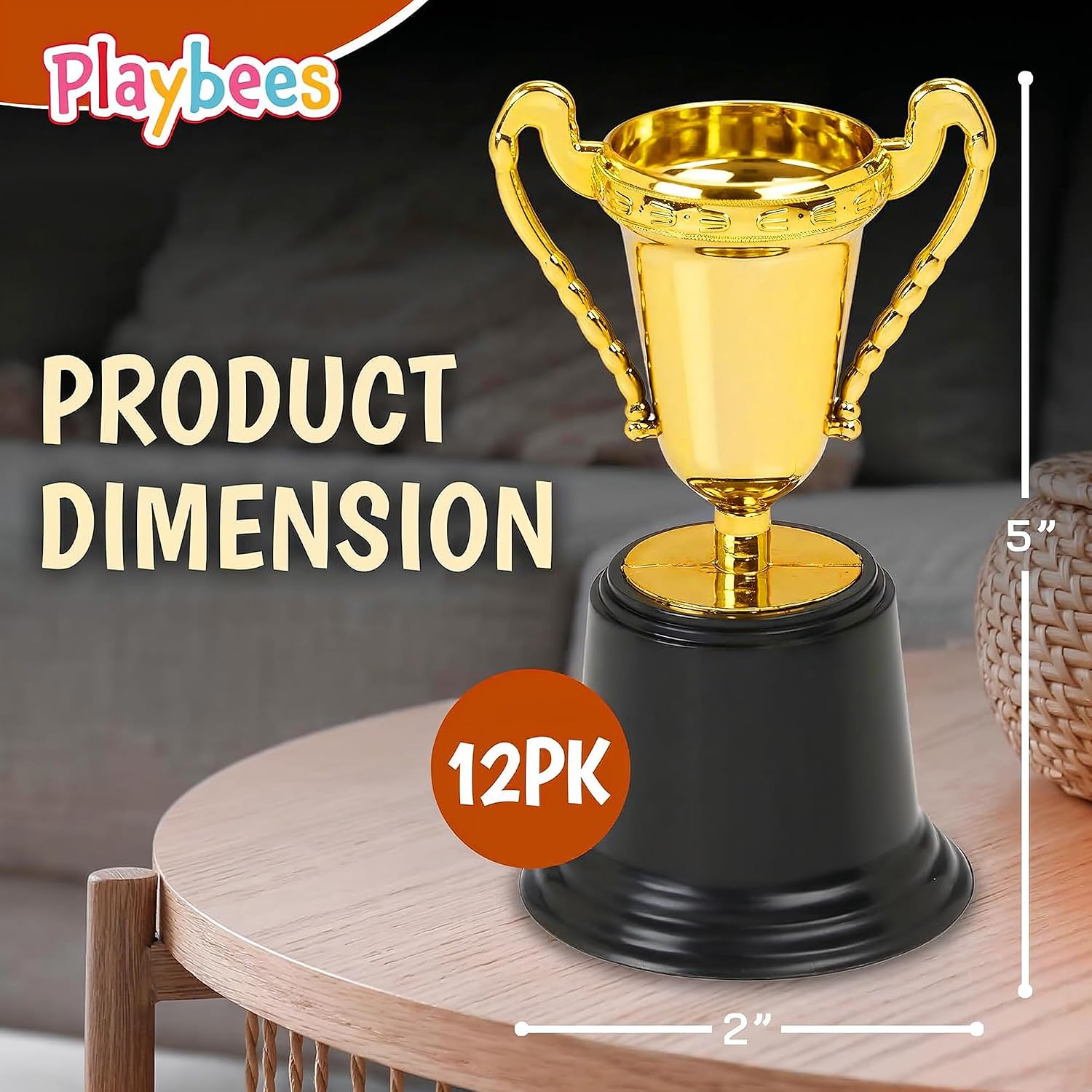 Fun Gold Plastic Mini Trophies - 12 Pack - 5 Inch - Award Trophy Cup Set for Superstar Kids - Champion Celebrations