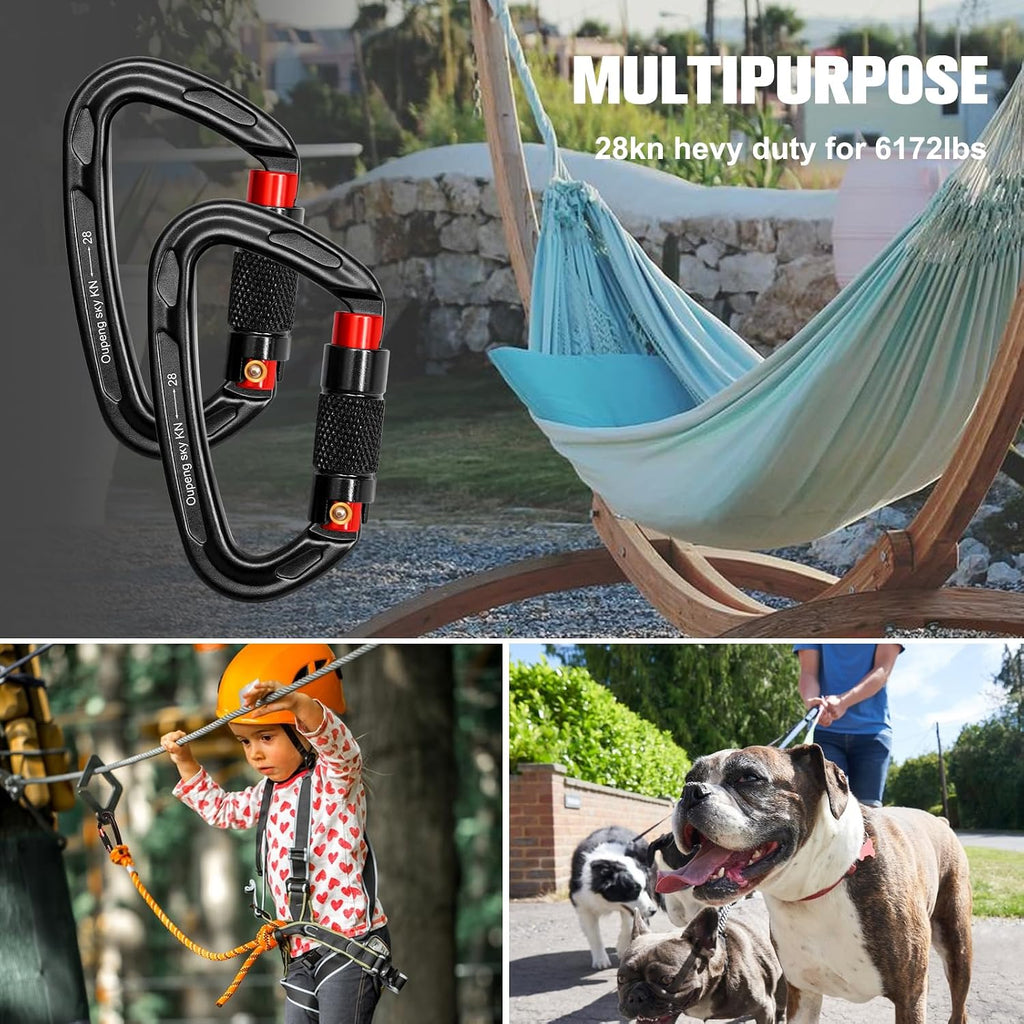 Auto Locking Carabiner Clips - 28KN (6172lbs) Heavy Duty Caribeaners, Large Carabiner Clip for