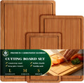 Bamboo Cutting Board Set of 3 with Holder – Space-Saving Kitchen Boards for Fruit, Cheese & Everyday Food Prep –