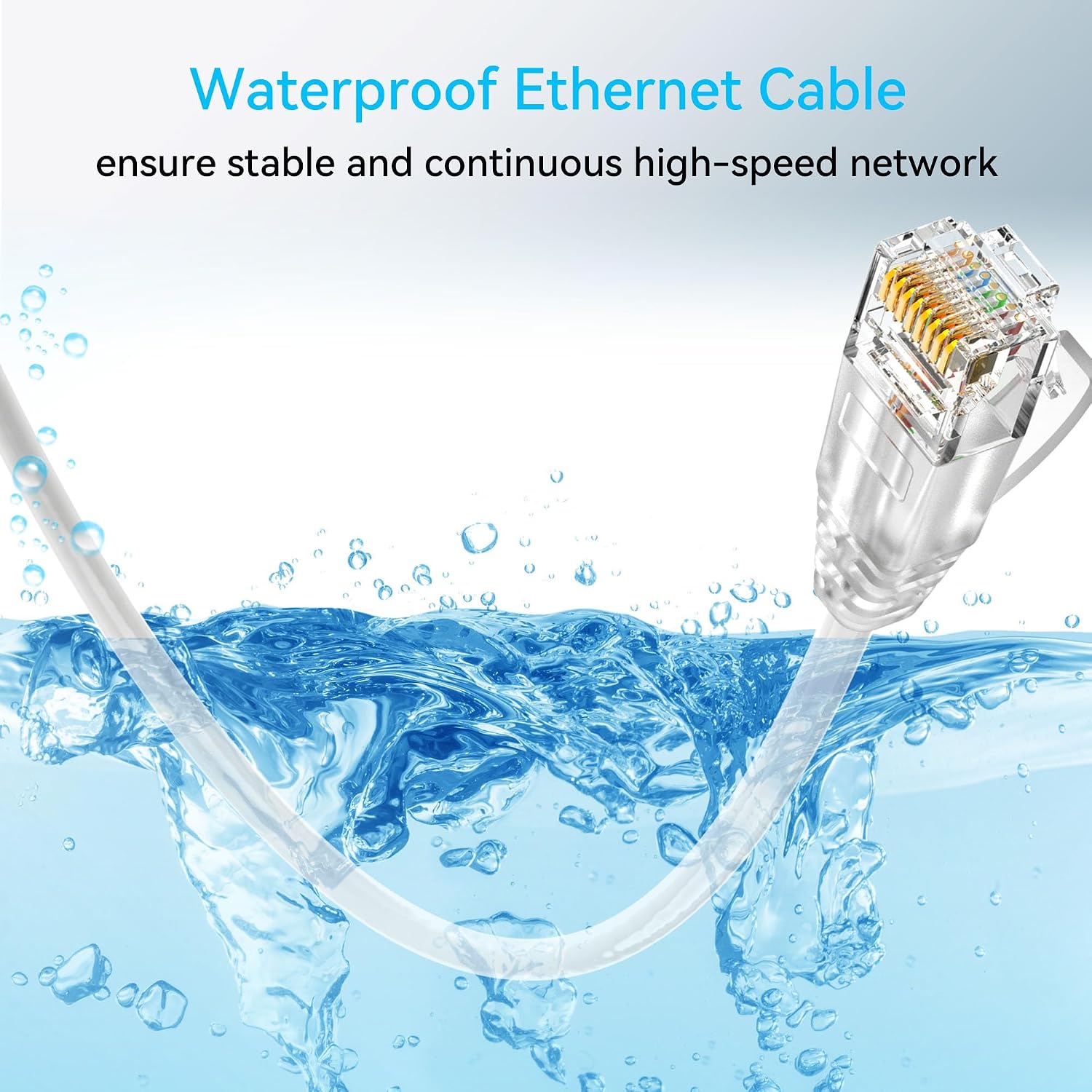 Cat6a Ethernet Cable Slim 50ft Outdoor&Indoor, 28AWG Pure Copper Cat6 Internet Cable for Waterproof & Direct Burial