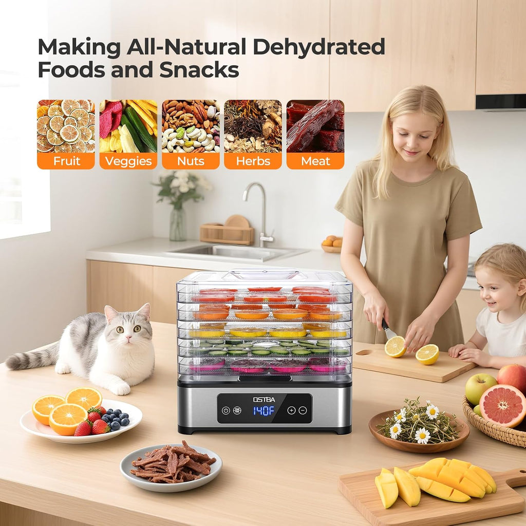 Food Dehydrator, 5 Stainless Steel Trays, 400W, 160°F Temp Control | 95-160℉ Temp | 48H Timer | 360° Airflow |