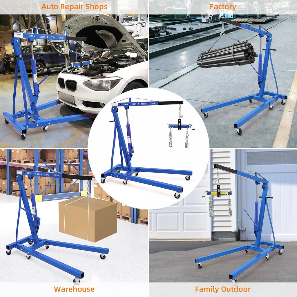 2 Ton Hydraulic Engine Hoist Cherry Picker, 4400LBS, Blue