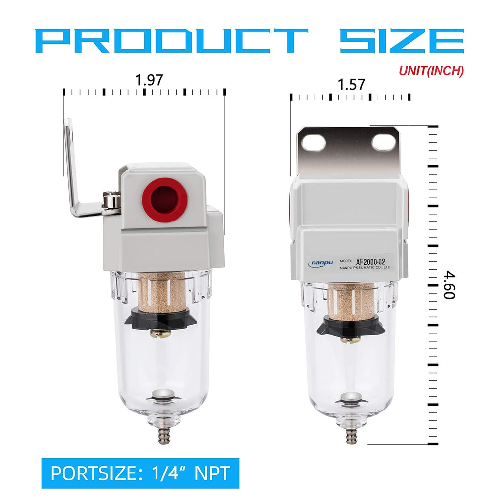 NANPU 1/4" NPT Compressed Air Line Filter, 5 Micron Brass Element