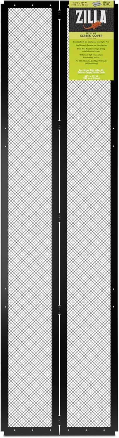 Fresh Air Screen Cover with Center Hinge, Secure and Durable Metal Mesh Cover for Reptile Terrariums, 48 x 13 inches