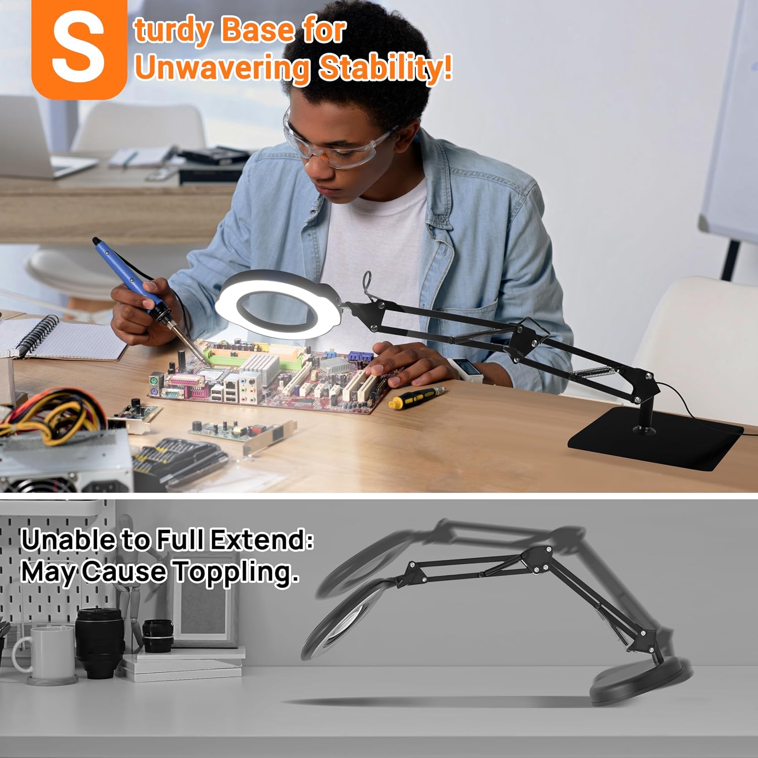 10X Magnifying Glass with Light, Stand and Clamp | 84 LED Magnifier Lamp with 5 Color Modes and Stepless Dimming for