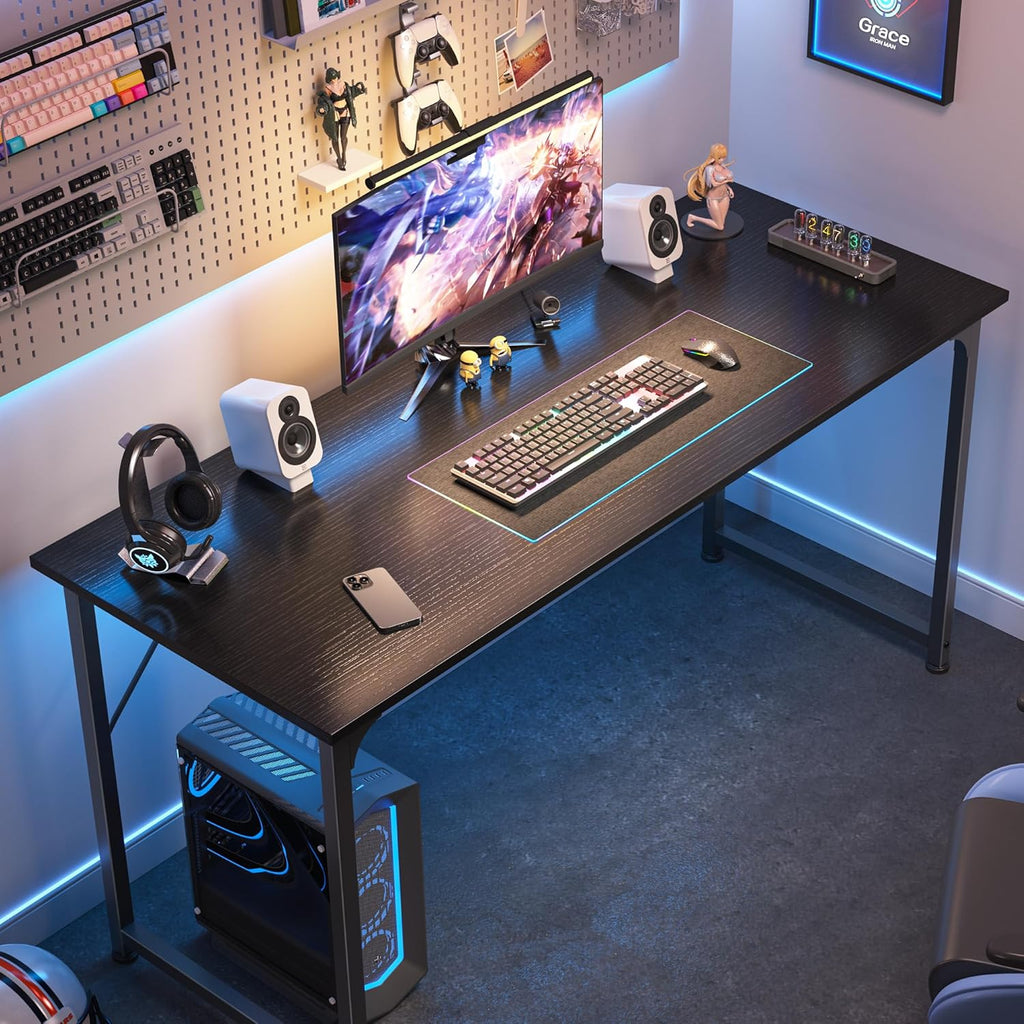 Computer Desk, 55 Inch Home Office Desk, Gaming Writing Work from Home Study Desk, Large Legroom, Sturdy Metal Frame