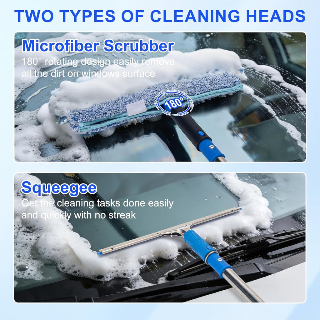 Window Cleaning Kit with 6ft Long Handle, 3 Gallon Bucket,14" Squeegee,15" Microfiber Scrubber,Spray Bottle