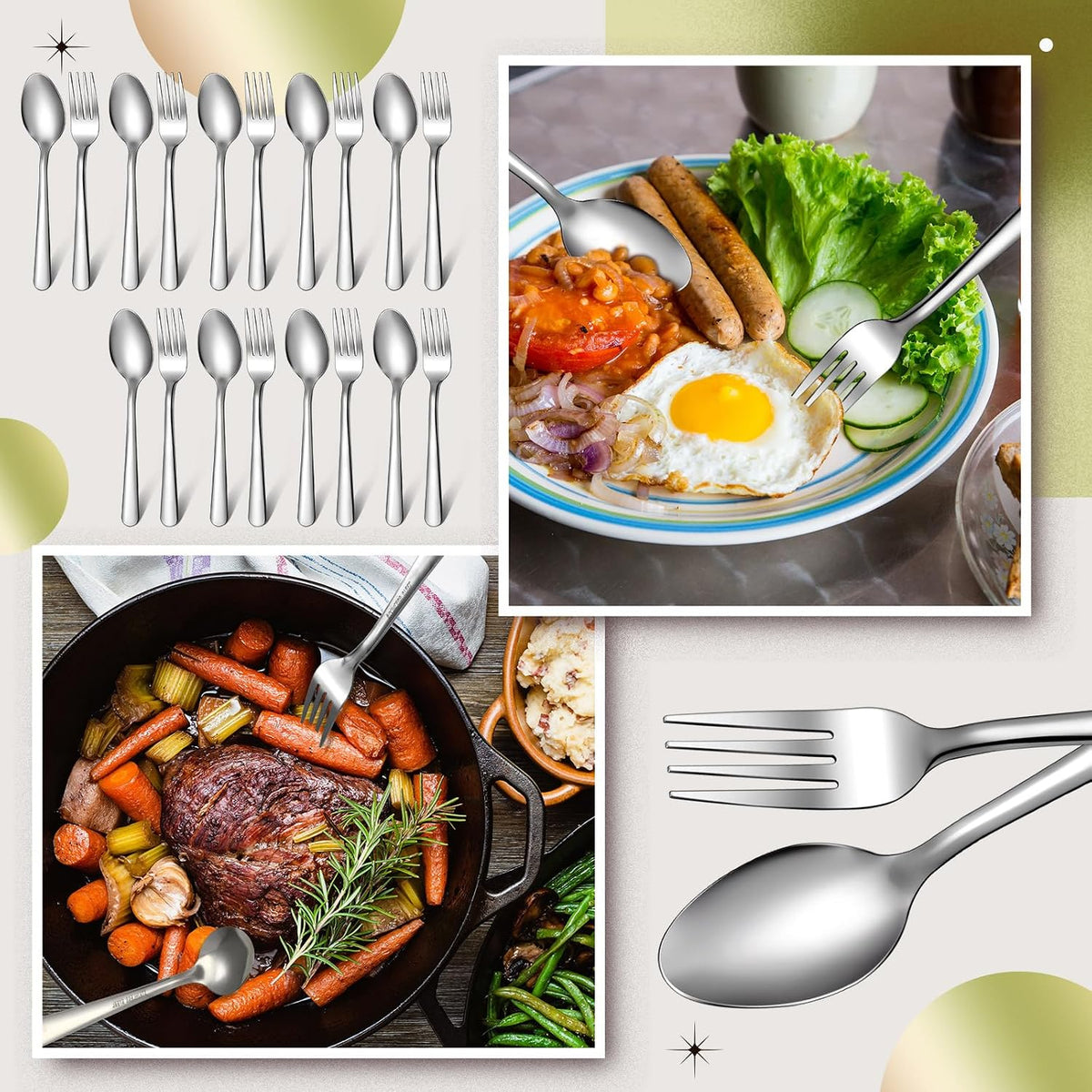 200 Pcs Forks and Spoons Silverware Set Bulk Stainless Steel Flatware Cutlery Set 6.7'' Kitchen Utensils for Home