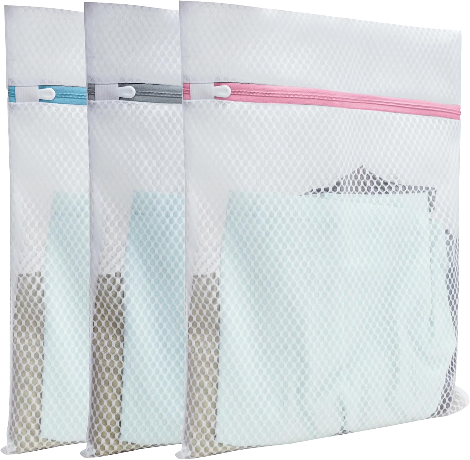 Mesh Laundry Bags for Delicates – 3 Pack (12”×16”) with Color-Coded Zippers, Protects Clothes from Damage, Breathable